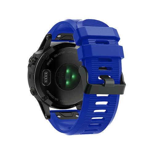 Silicone Strap, blue, on a watch, 3/4 rear view