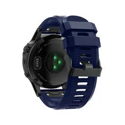 Silicone Strap, dark blue, on a watch, 3/4 rear view