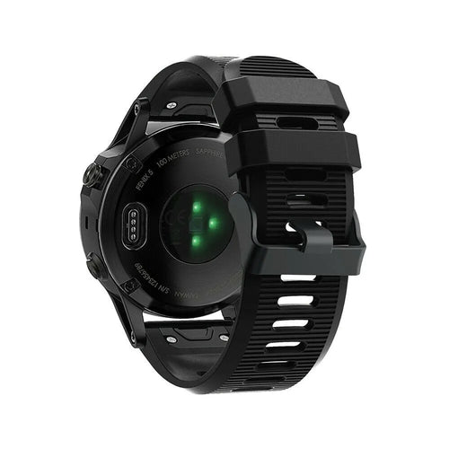 Silicone Strap, black, on a watch, 3/4 rear view
