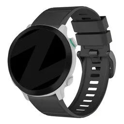 Buckled Silicone Strap, black, on a watch, 3/4 rear view