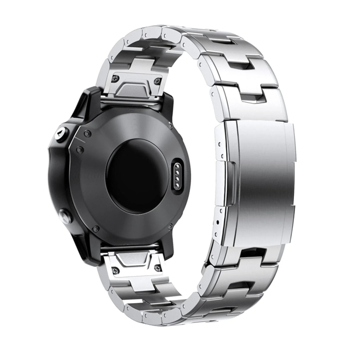 Titanium Strap, silver, on a watch, 3/4 rear view