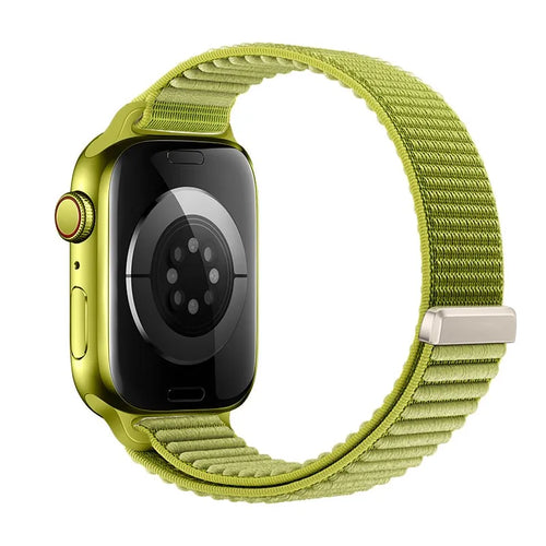 Wave Nylon Strap, field green, on a watch, 3/4 rear view