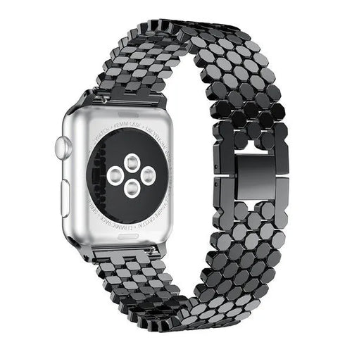 Steel Strap Hexagons, black, on a watch, 3/4 rear view