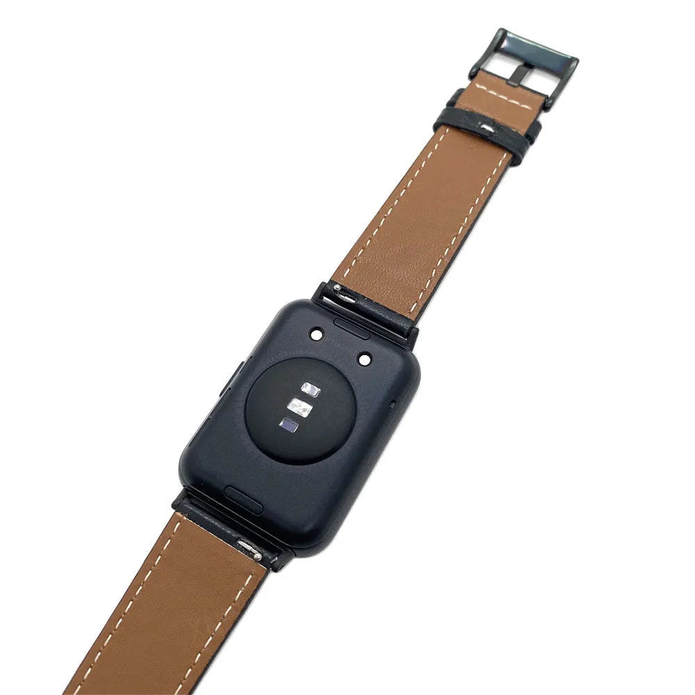 Leather Strap, brown, on a watch, 3/4 rear view