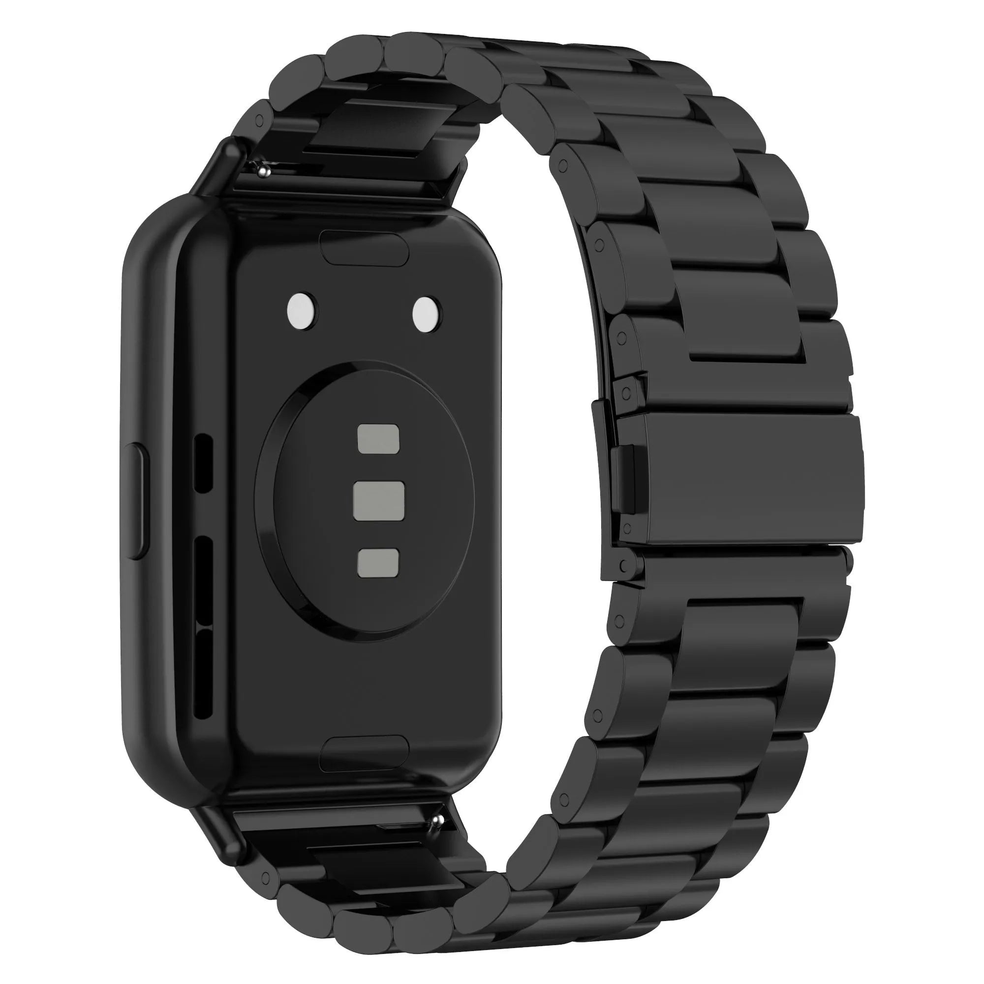Steel Strap, black, on a watch, 3/4 rear view