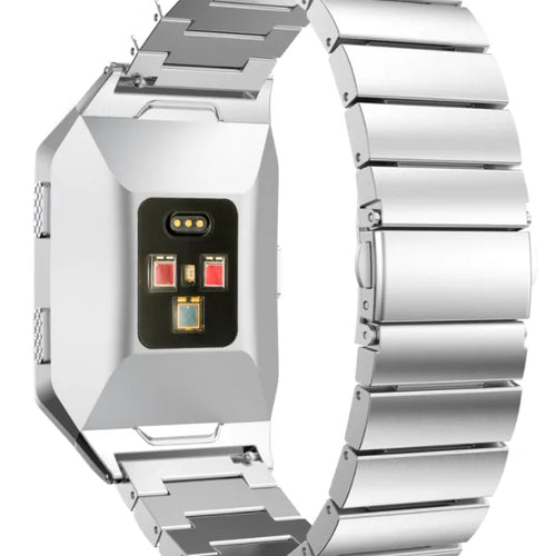 Metal Strap, silver, on a watch, 3/4 rear view