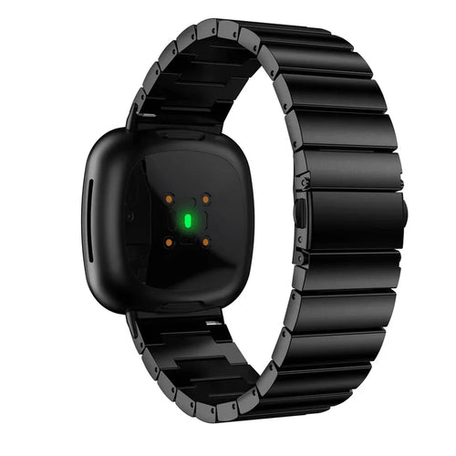 Metal Strap, black, on a watch, 3/4 rear view