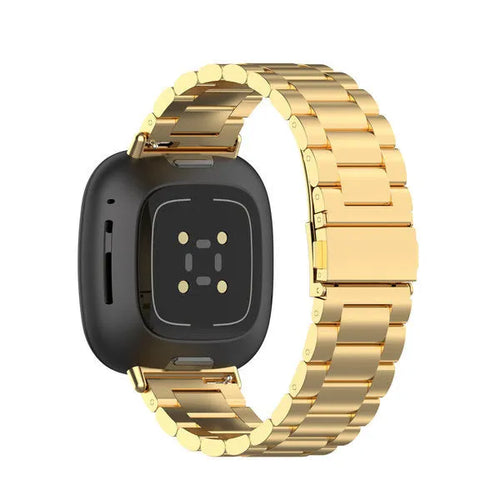 Steel Strap, gold, on a watch, 3/4 rear view