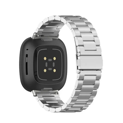 Steel Strap, silver, on a watch, 3/4 rear view