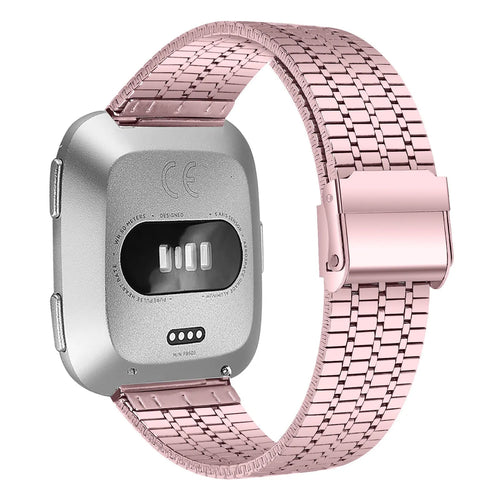Fine Steel Strap, pink, on a watch, 3/4 rear view