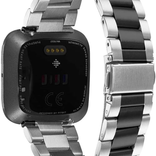 Steel Strap, silver/black, on a watch, 3/4 rear view