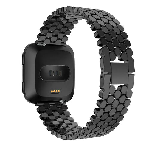 Steel Strap Hexagons, black, on a watch, 3/4 rear view