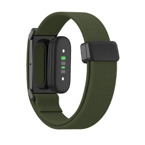 Nylon Strap with D-buckle, army green, on a watch, 3/4 rear view