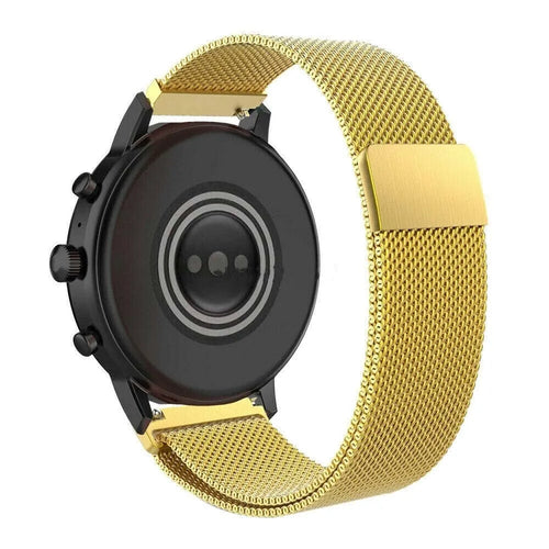 Milanese Strap, gold, on a watch, 3/4 rear view