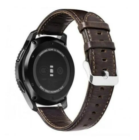 Leather Strap, dark brown, on a watch, 3/4 rear view