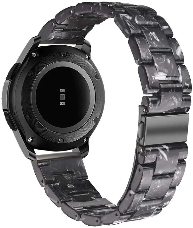 Metal Resin Strap, black/white, on a watch, 3/4 rear view
