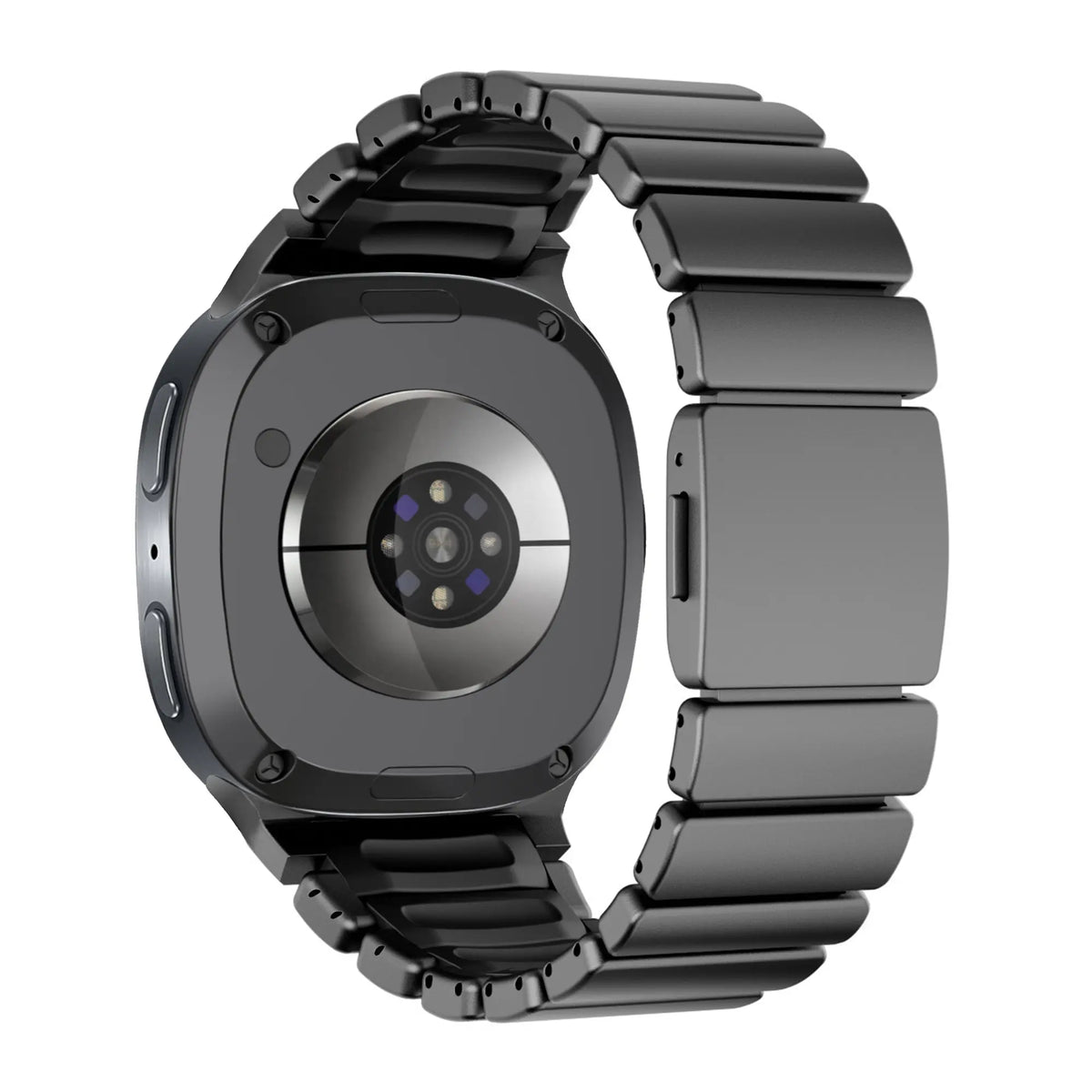 Titanium Strap 'Hybrid', black, on a watch, 3/4 rear view