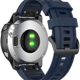 Silicone Strap, dark blue, on a watch, 3/4 rear view