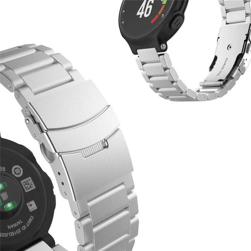Steel Strap, silver, on a watch, 3/4 rear view