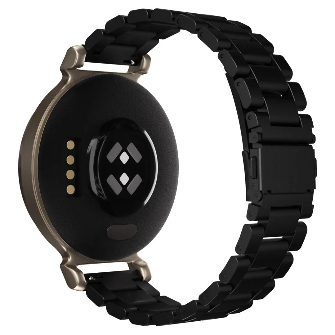 Steel Strap, black, on a watch, 3/4 rear view