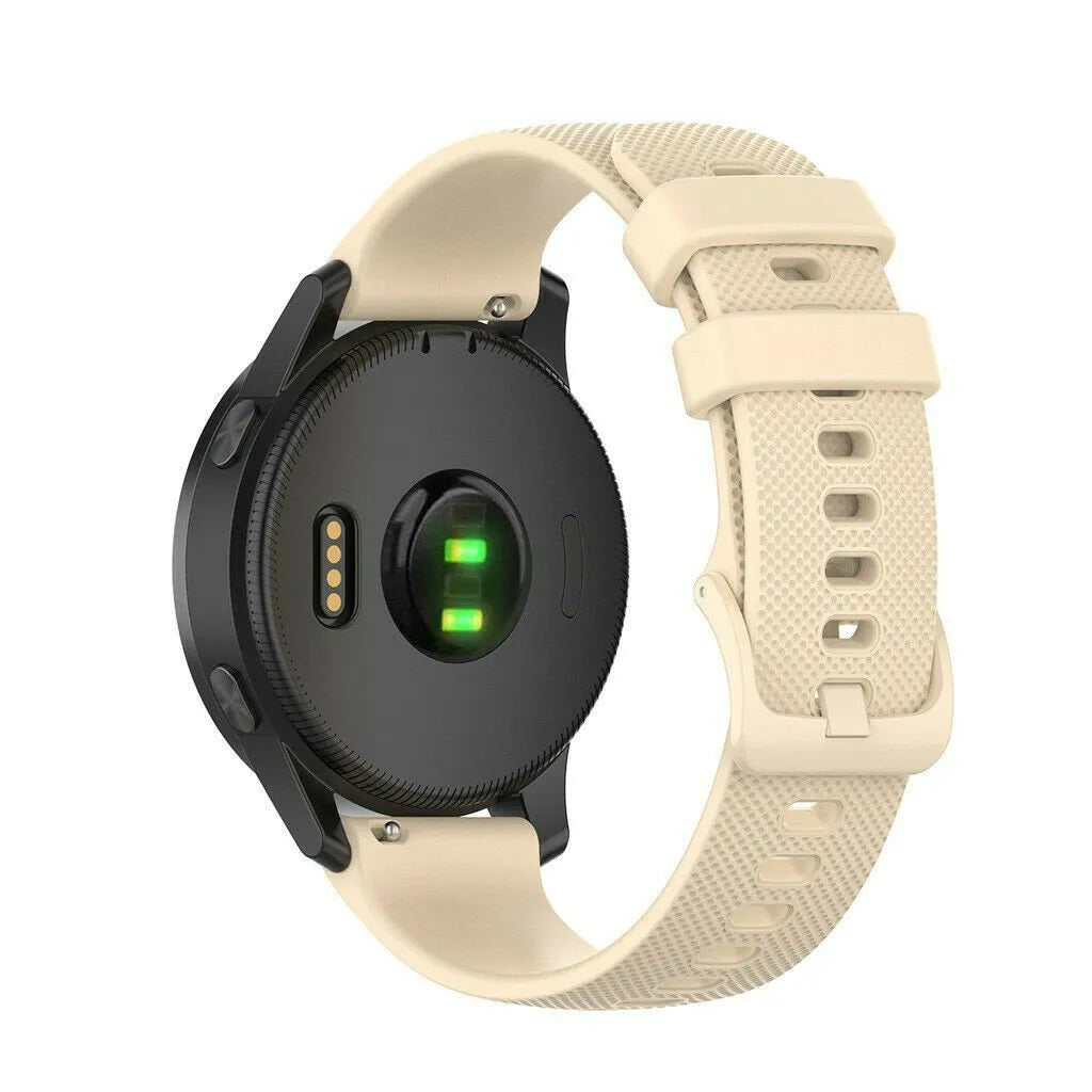 Silicone Sport Strap, beige, on a watch, 3/4 rear view
