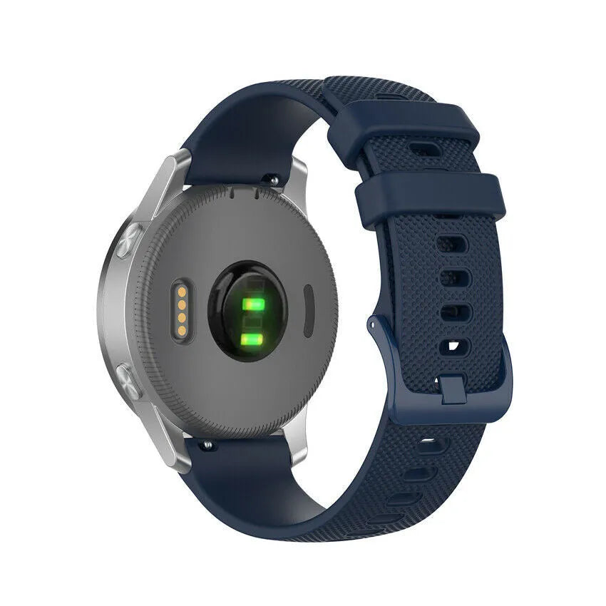 Silicone Sport Strap, dark blue, on a watch, 3/4 rear view