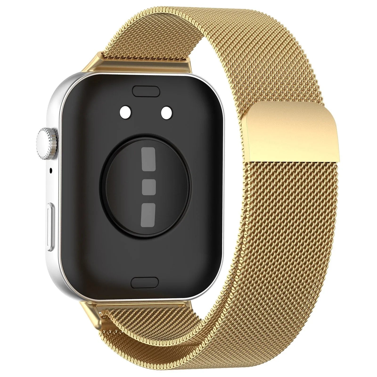 Milanese Strap, gold, on a watch, 3/4 rear view
