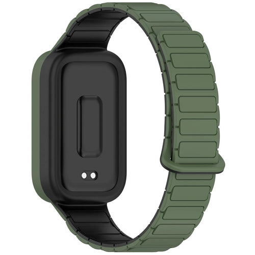 Magnetic Silicone Strap, army green, on a watch, 3/4 rear view