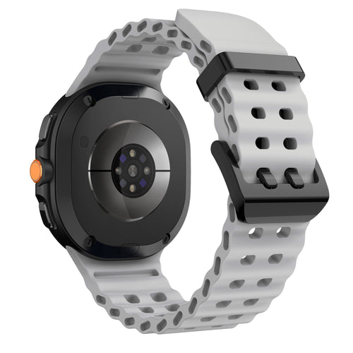 Silicone Ocean Strap, grey, on a watch, 3/4 rear view