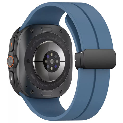 D-Buckle Silicone Strap, grey-blue, on a watch, 3/4 rear view