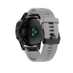 Silicone Strap, grey, on a watch, 3/4 rear view