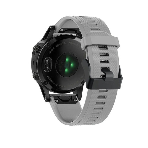 Silicone Strap, grey, on a watch, 3/4 rear view