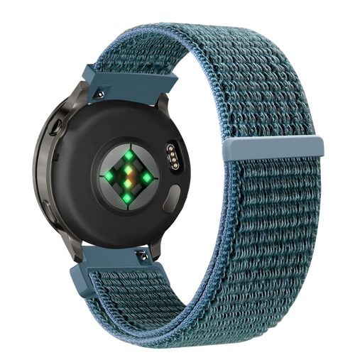 Nylon Loop Strap, green-grey, on a watch, 3/4 rear view