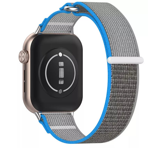 Nylon Strap, grey/blue, on a watch, 3/4 rear view