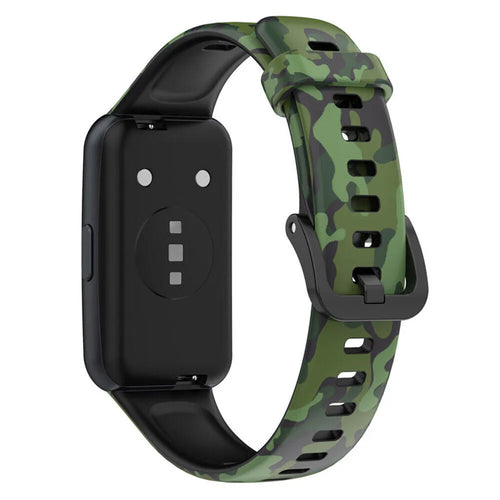 Silicone Camo Strap, green, on a watch, 3/4 rear view