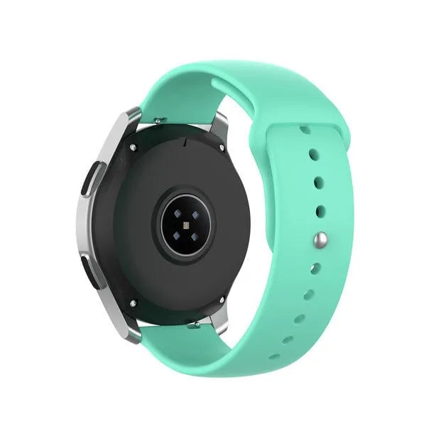 Silicone Sport Strap, aqua, on a watch, 3/4 rear view