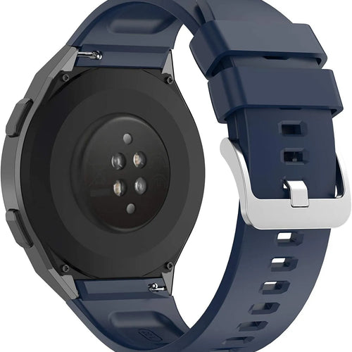 Silicone Strap, dark blue, on a watch, 3/4 rear view