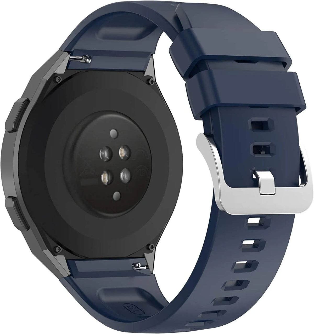 Silicone Strap, dark blue, on a watch, 3/4 rear view