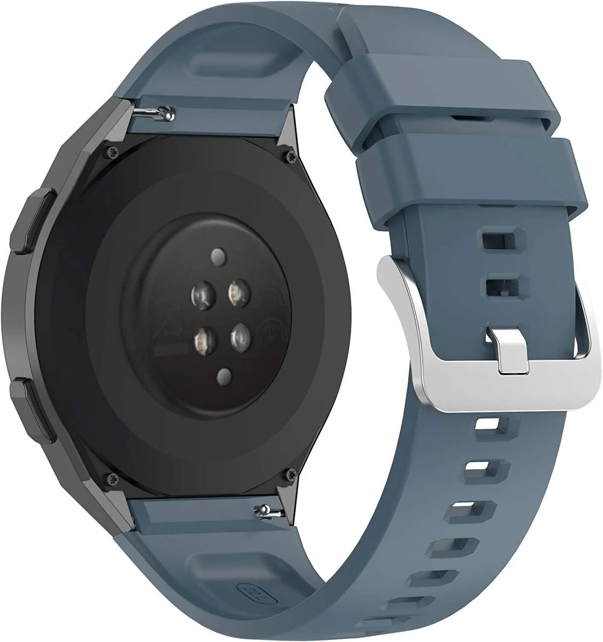 Silicone Strap, grey-blue, on a watch, 3/4 rear view