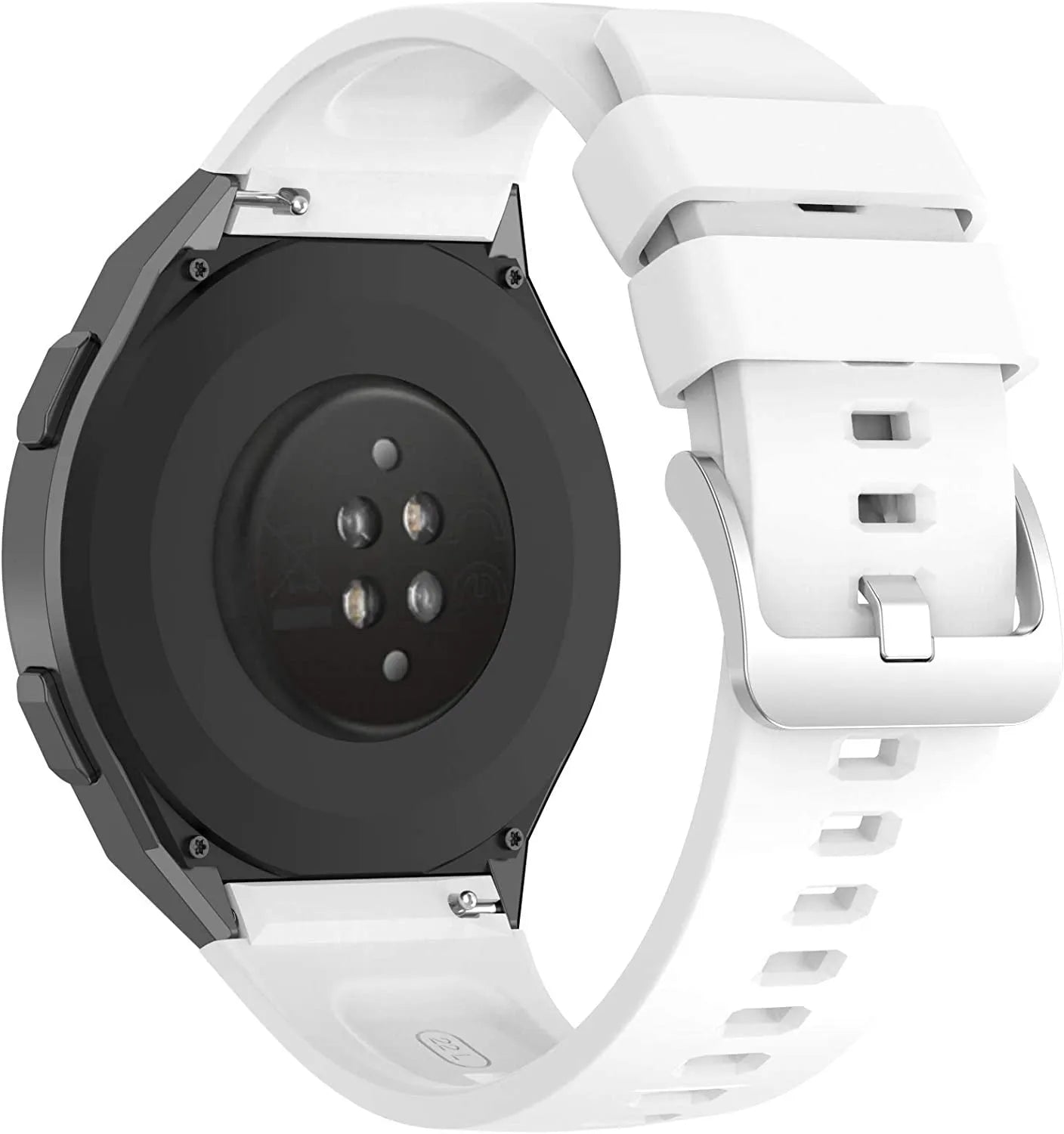 Silicone Strap, white, on a watch, 3/4 rear view