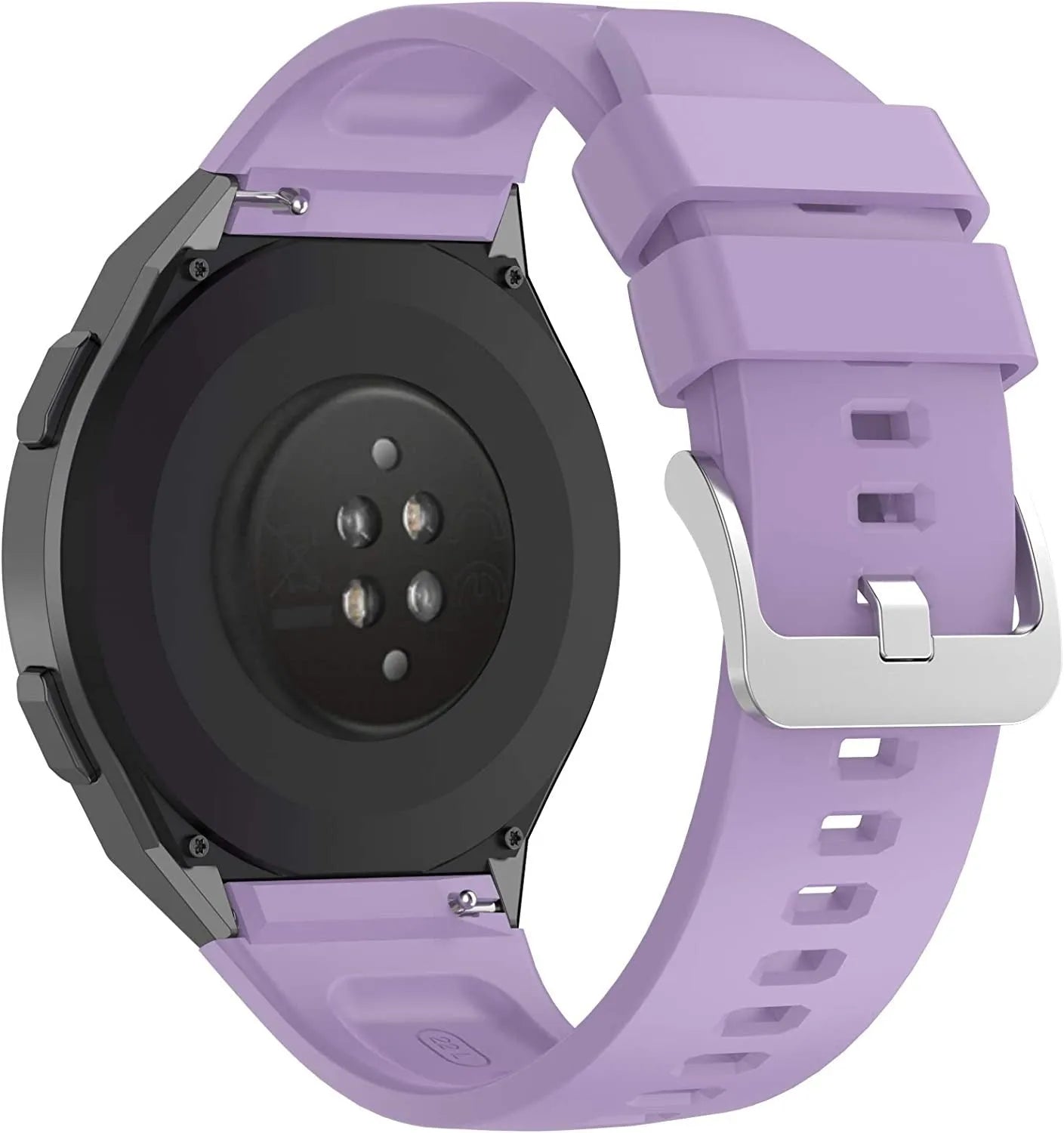 Silicone Strap, light purple, on a watch, 3/4 rear view