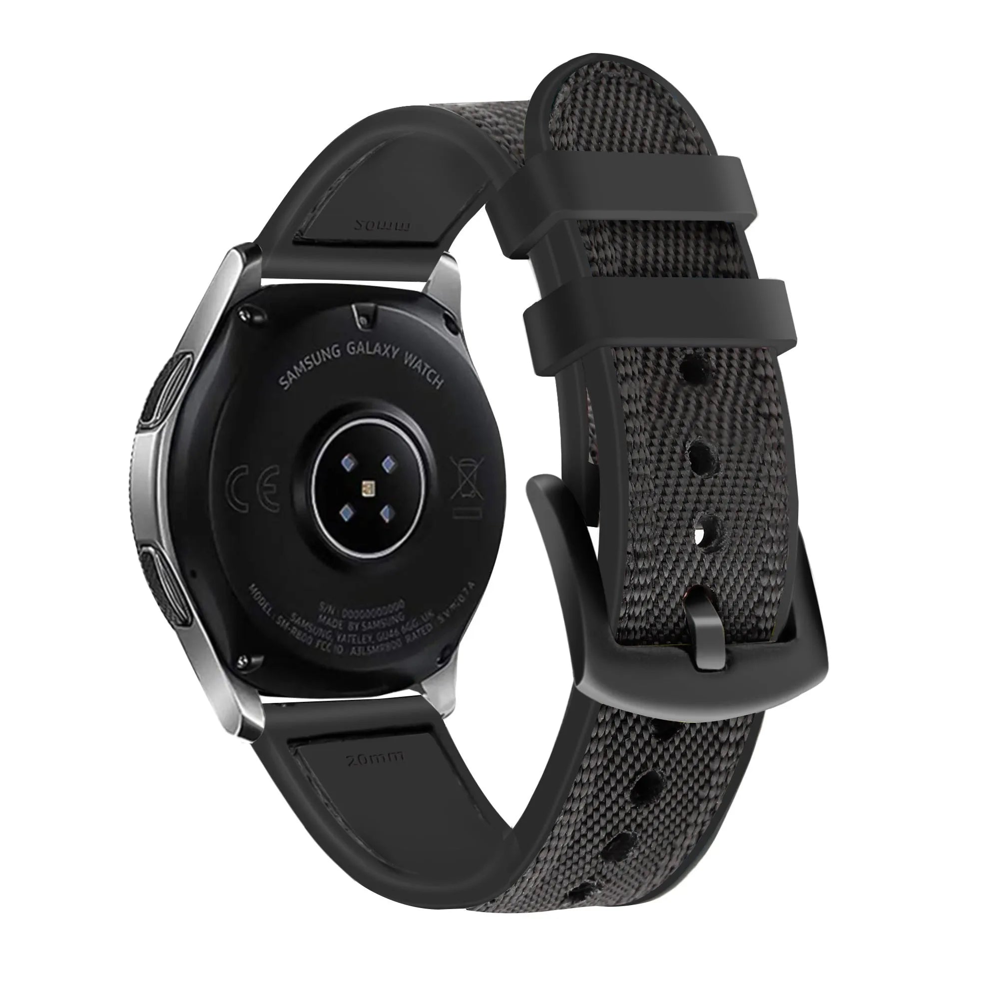 Nylon Hybrid Strap, black, on a watch, 3/4 rear view