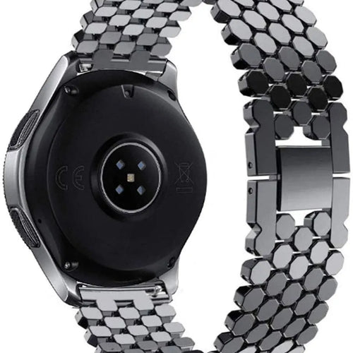 Steel Strap Hexagons, black, on a watch, 3/4 rear view