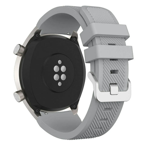 Twill Silicone Strap, grey, on a watch, 3/4 rear view