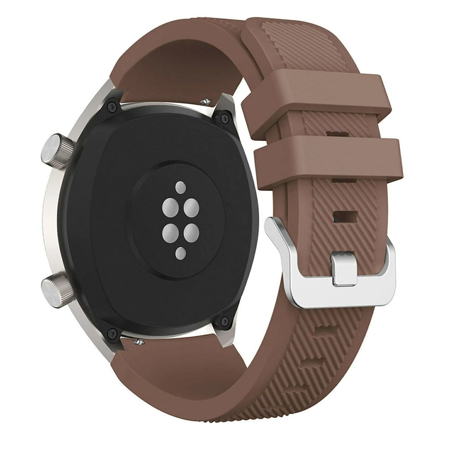 Twill Silicone Strap, brown, on a watch, 3/4 rear view