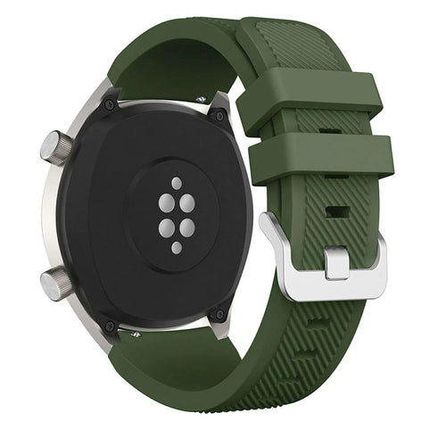 Twill Silicone Strap, army green, on a watch, 3/4 rear view