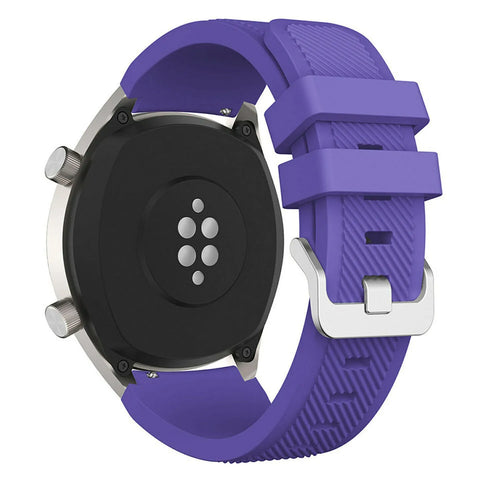 Twill Silicone Strap, purple, on a watch, 3/4 rear view