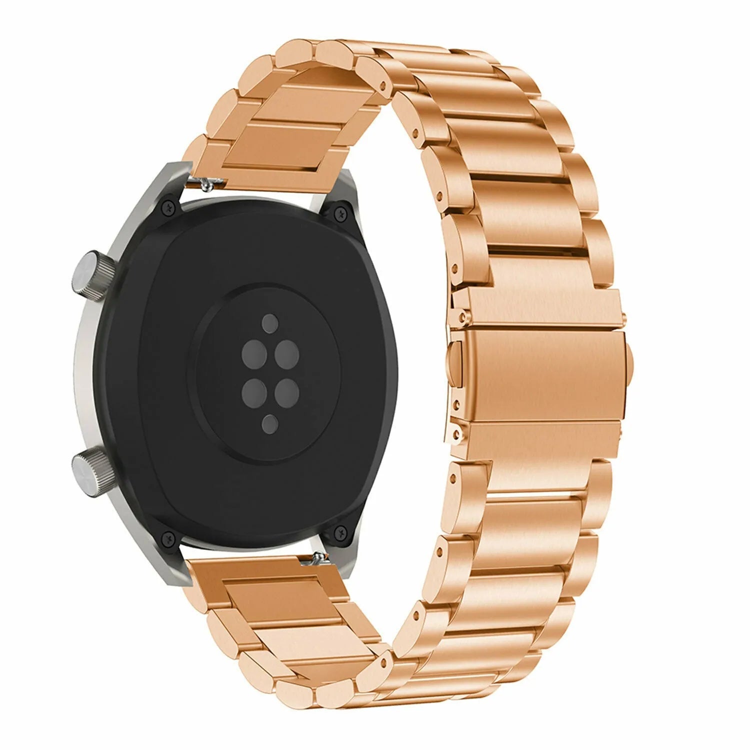 Steel Strap, rose gold, on a watch, 3/4 rear view