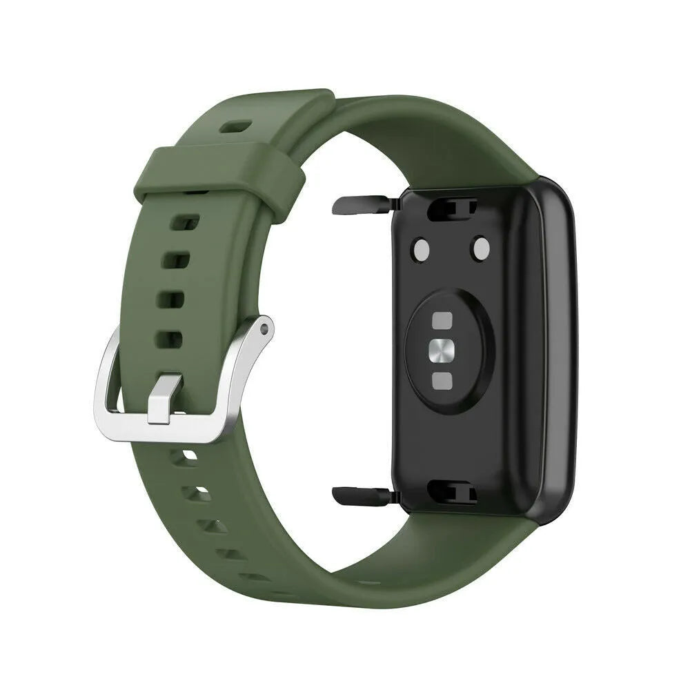 Silicone Strap, dark green, on a watch, 3/4 rear view