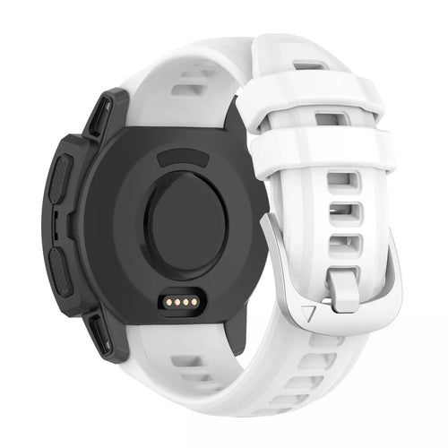 Silicone Strap, white, on a watch, 3/4 rear view